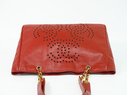 Chanel Perforated Triple CC Logo Shoulder Bag Tote Caviar Leather Red — view 5