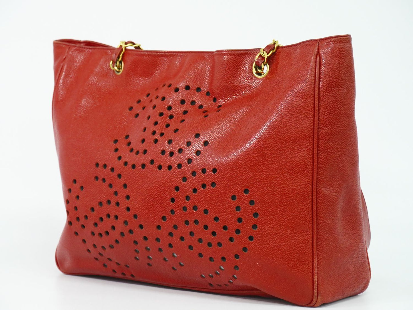 Chanel Perforated Triple CC Logo Shoulder Bag Tote Caviar Leather Red — view 2