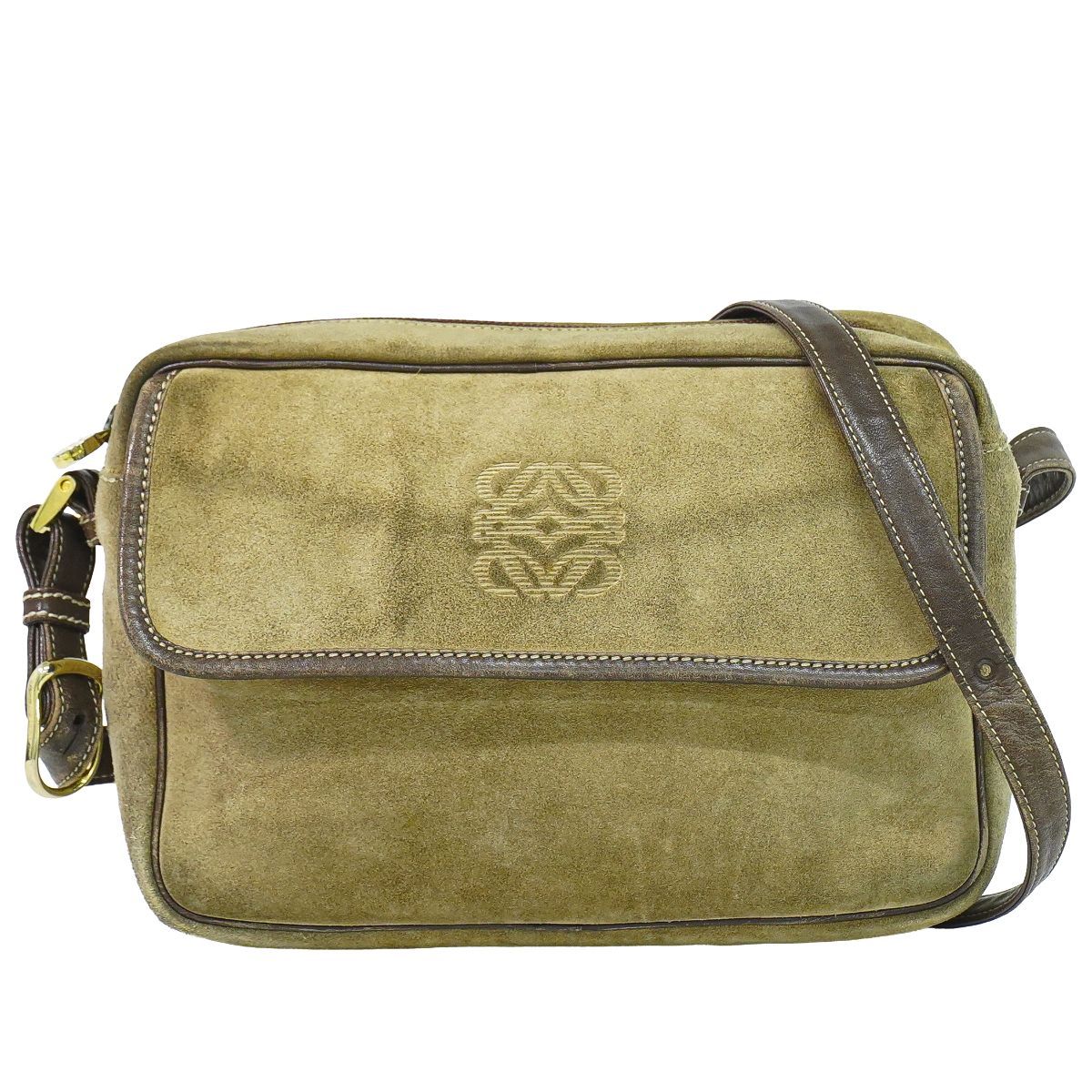 Loewe Anagram Shoulder Bag Pochette Suede Leather Beige