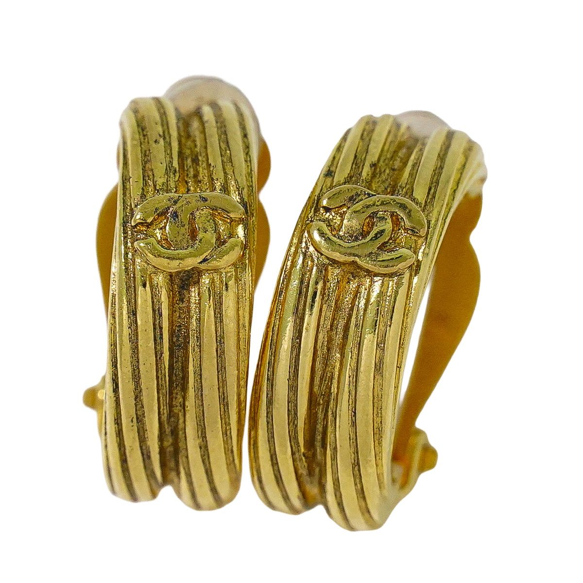 Chanel CC Logo Hoop Earrings Gold Plated