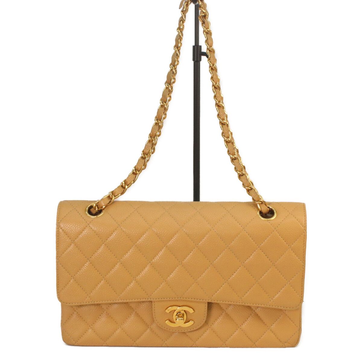 Chanel Beige Caviar Gold Quilted 25 Shoulder Bag