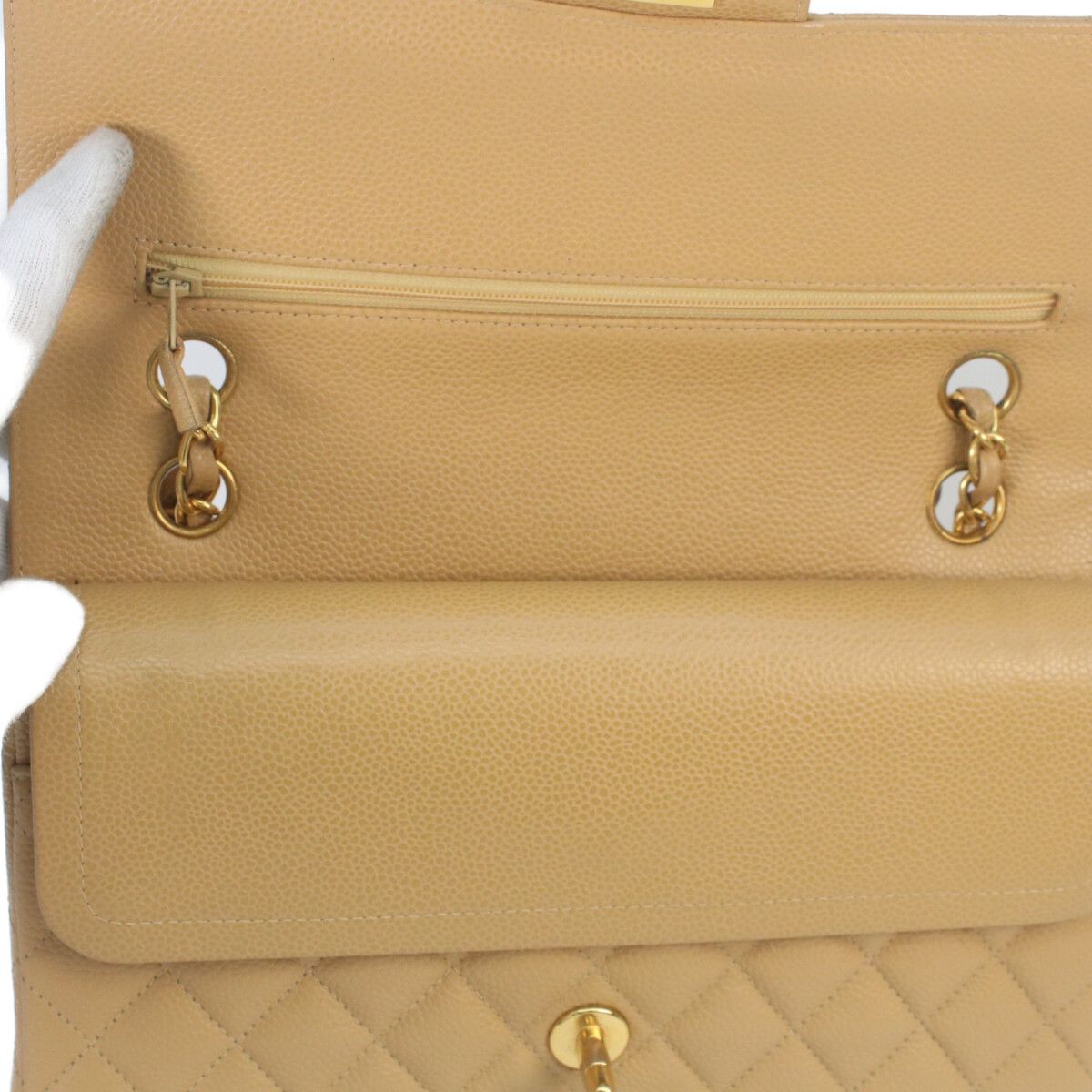 Chanel Beige Caviar Gold Quilted 25 Shoulder Bag — view 9