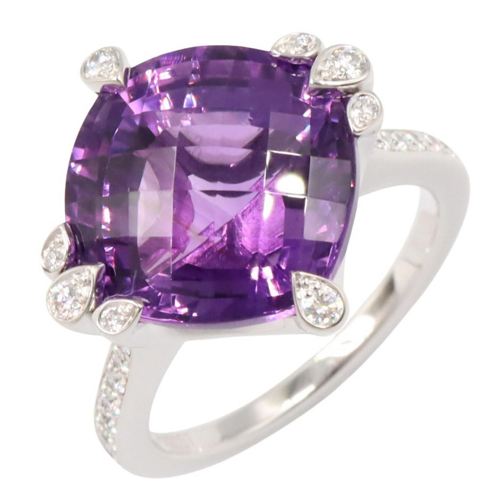 Cartier Ring Amethyst Diamond Indian Mystery 18k White Gold