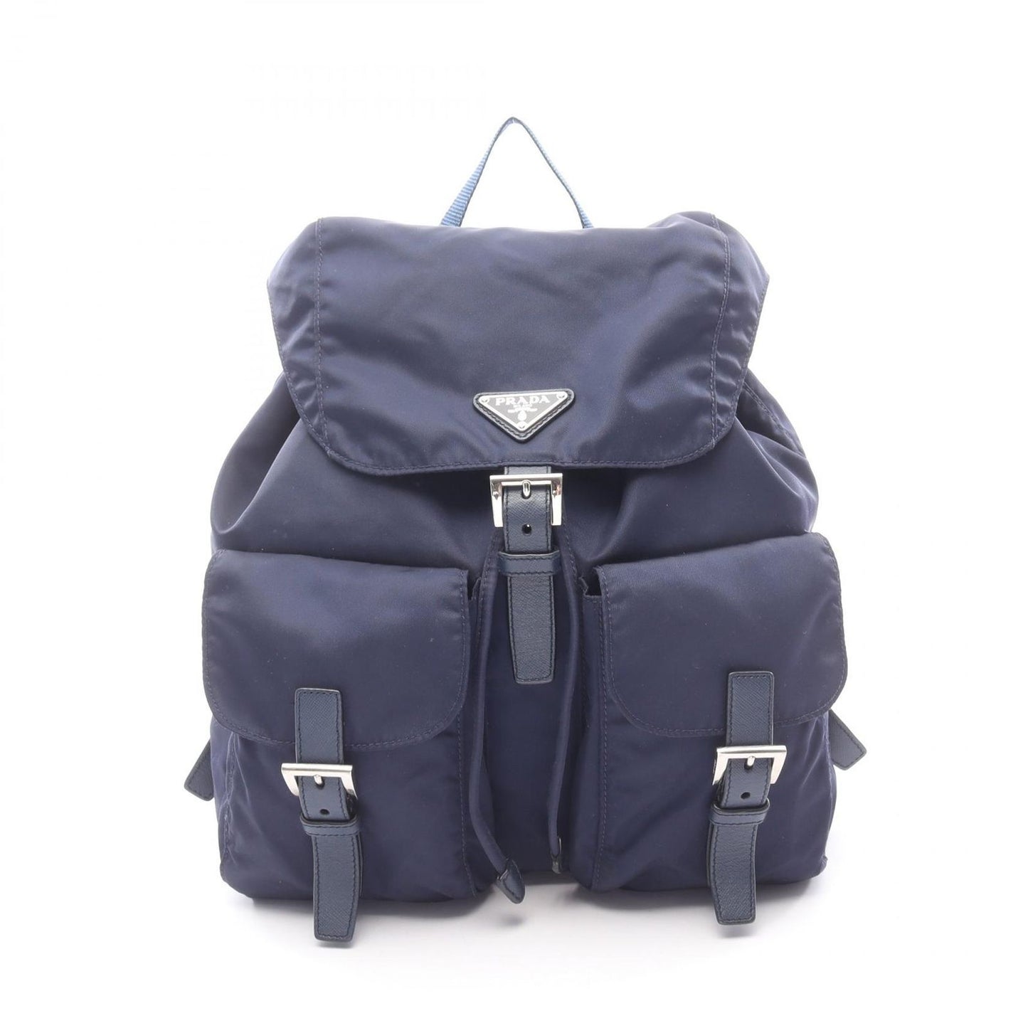 Prada Backpack Navy Nylon Saffiano Leather Triangle Logo