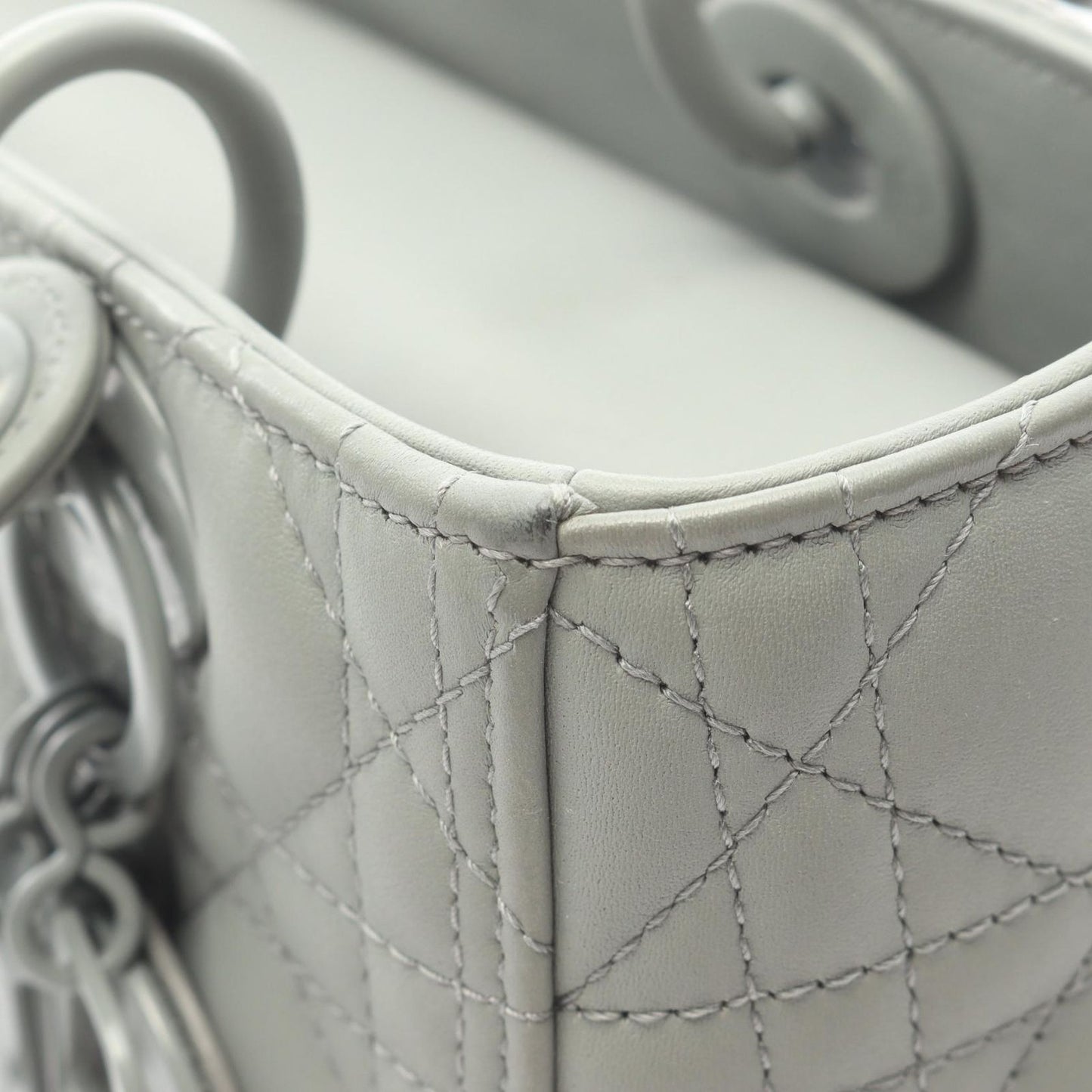 Dior Handbag Lady Dior Cannage 2-Way Matte Gray Leather Tote — view 7