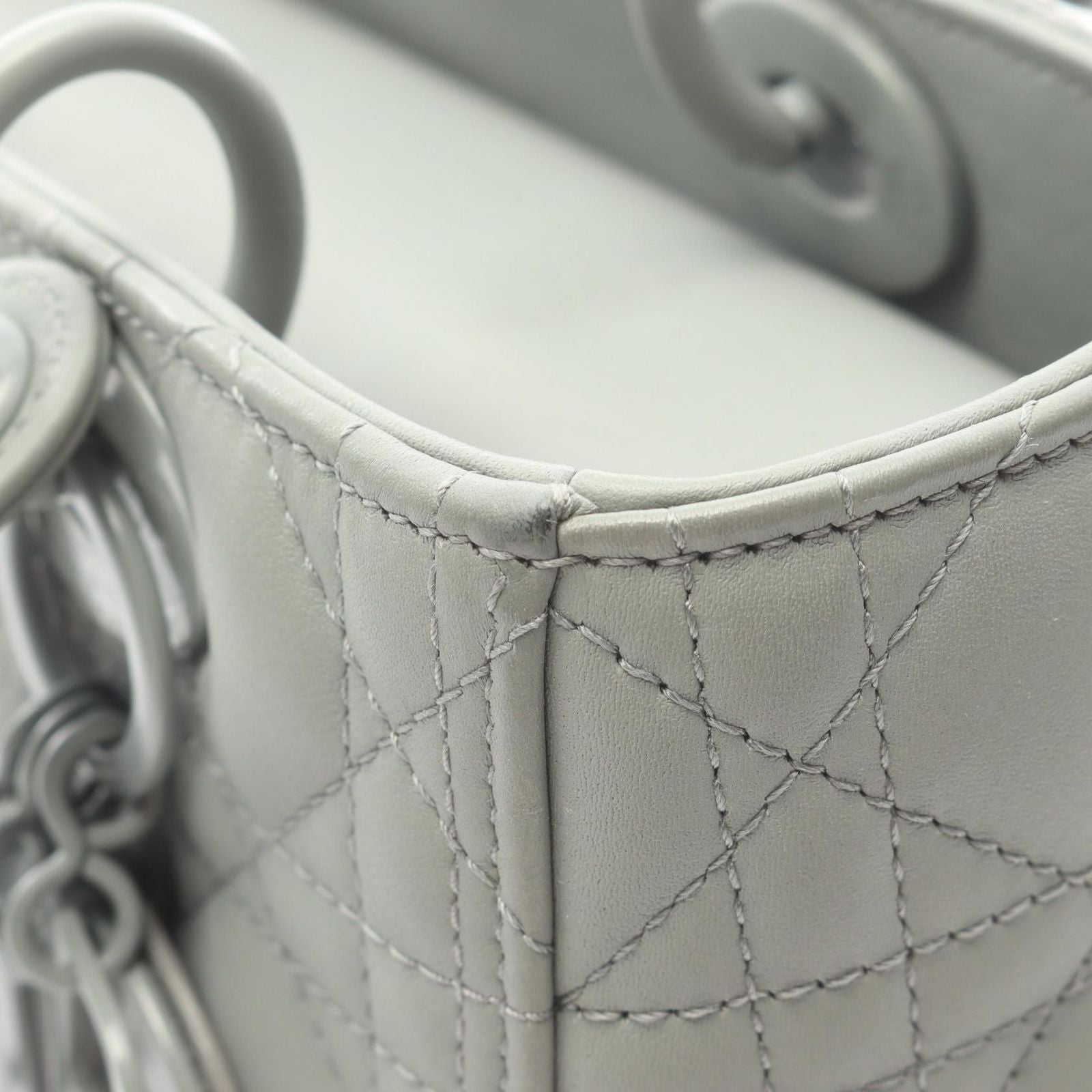 Dior Handbag Lady Dior Cannage 2-Way Matte Gray Leather Tote — view 7