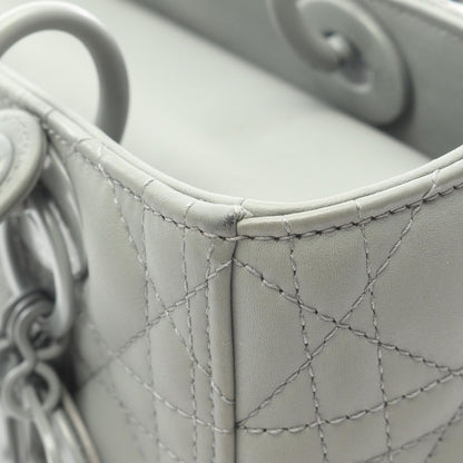 Dior Handbag Lady Dior Cannage 2-Way Matte Gray Leather Tote — view 7