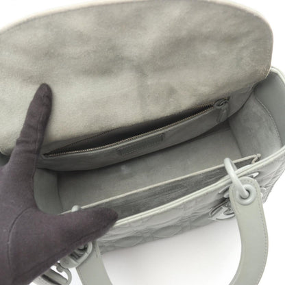 Dior Handbag Lady Dior Cannage 2-Way Matte Gray Leather Tote — view 3