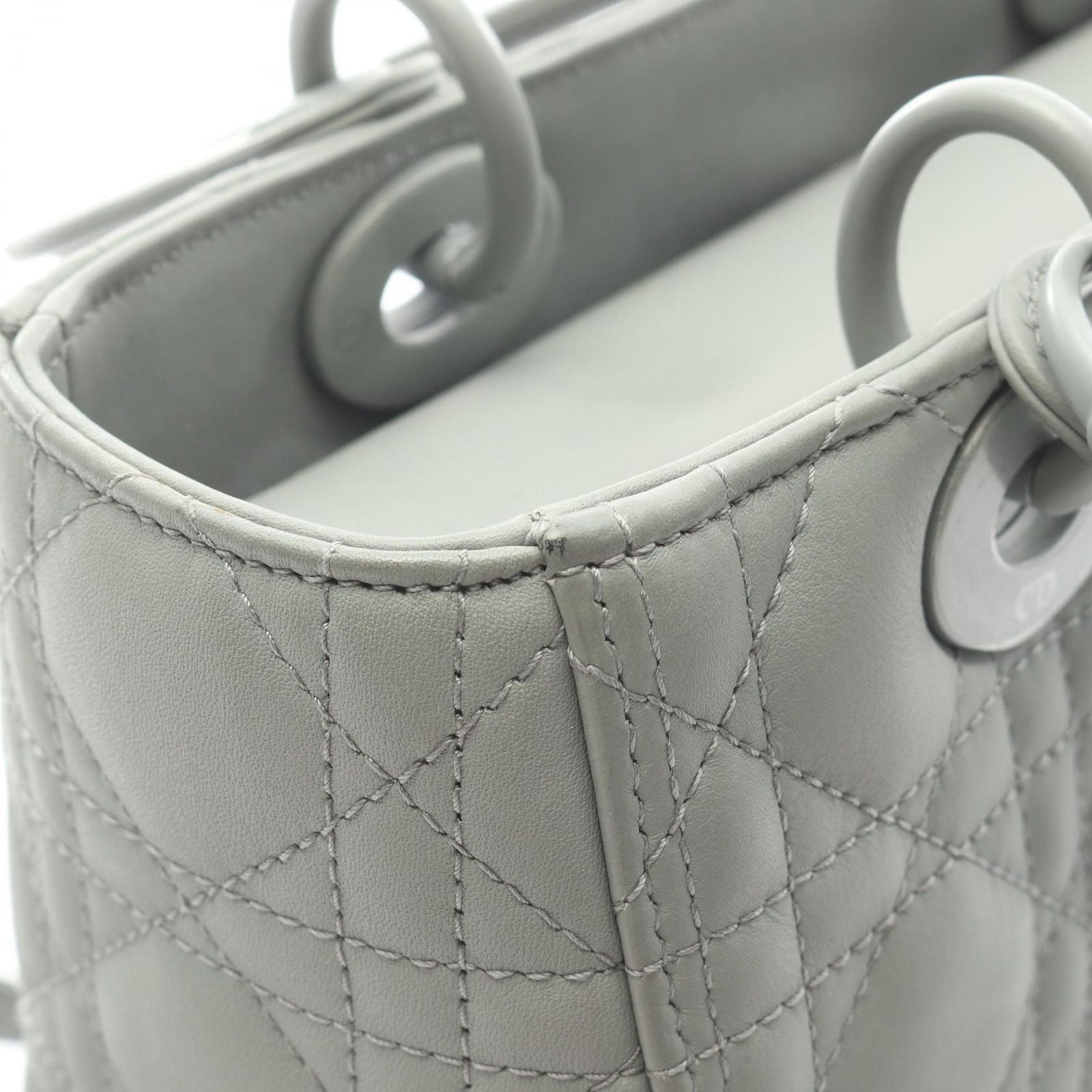 Dior Handbag Lady Dior Cannage 2-Way Matte Gray Leather Tote — view 9