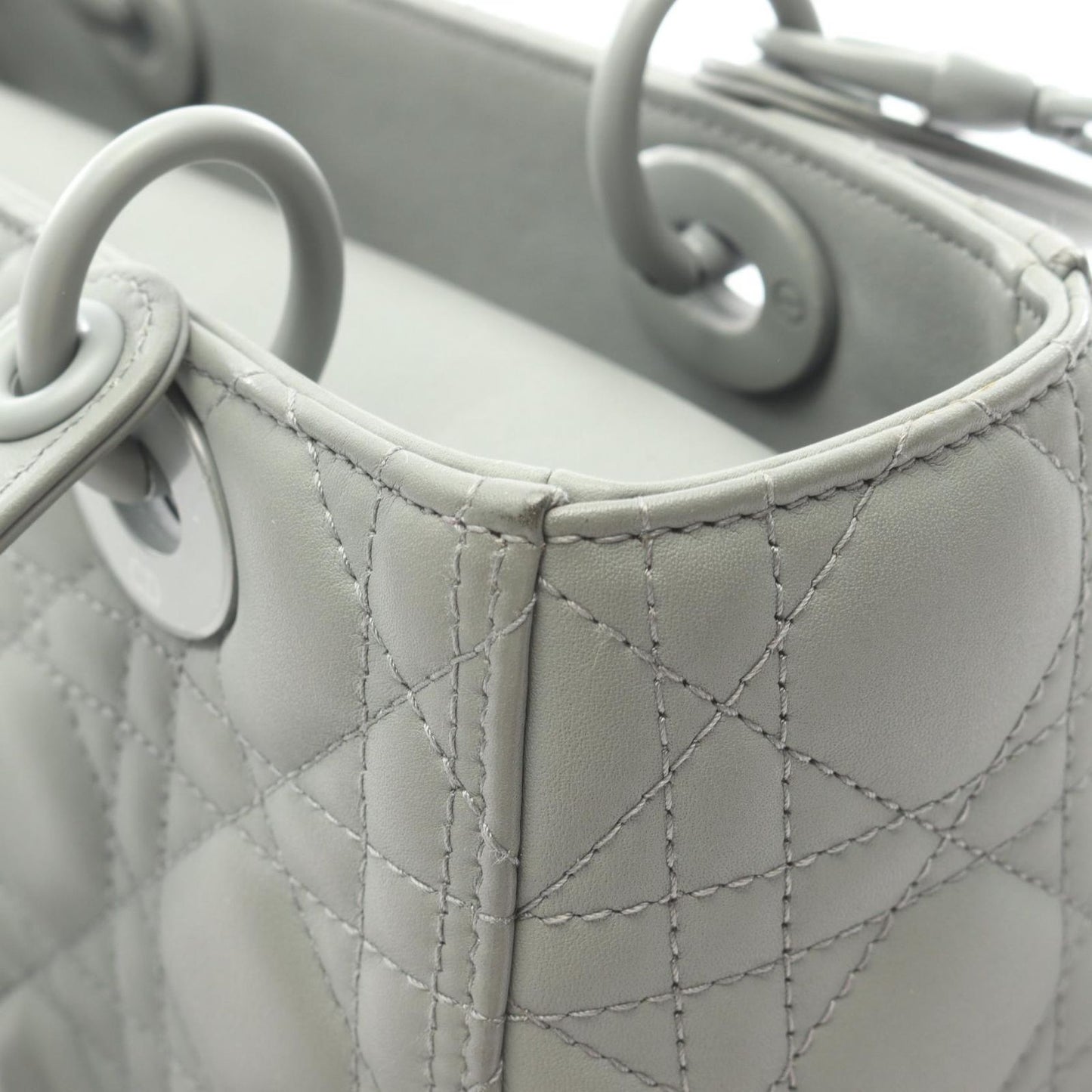 Dior Handbag Lady Dior Cannage 2-Way Matte Gray Leather Tote — view 8