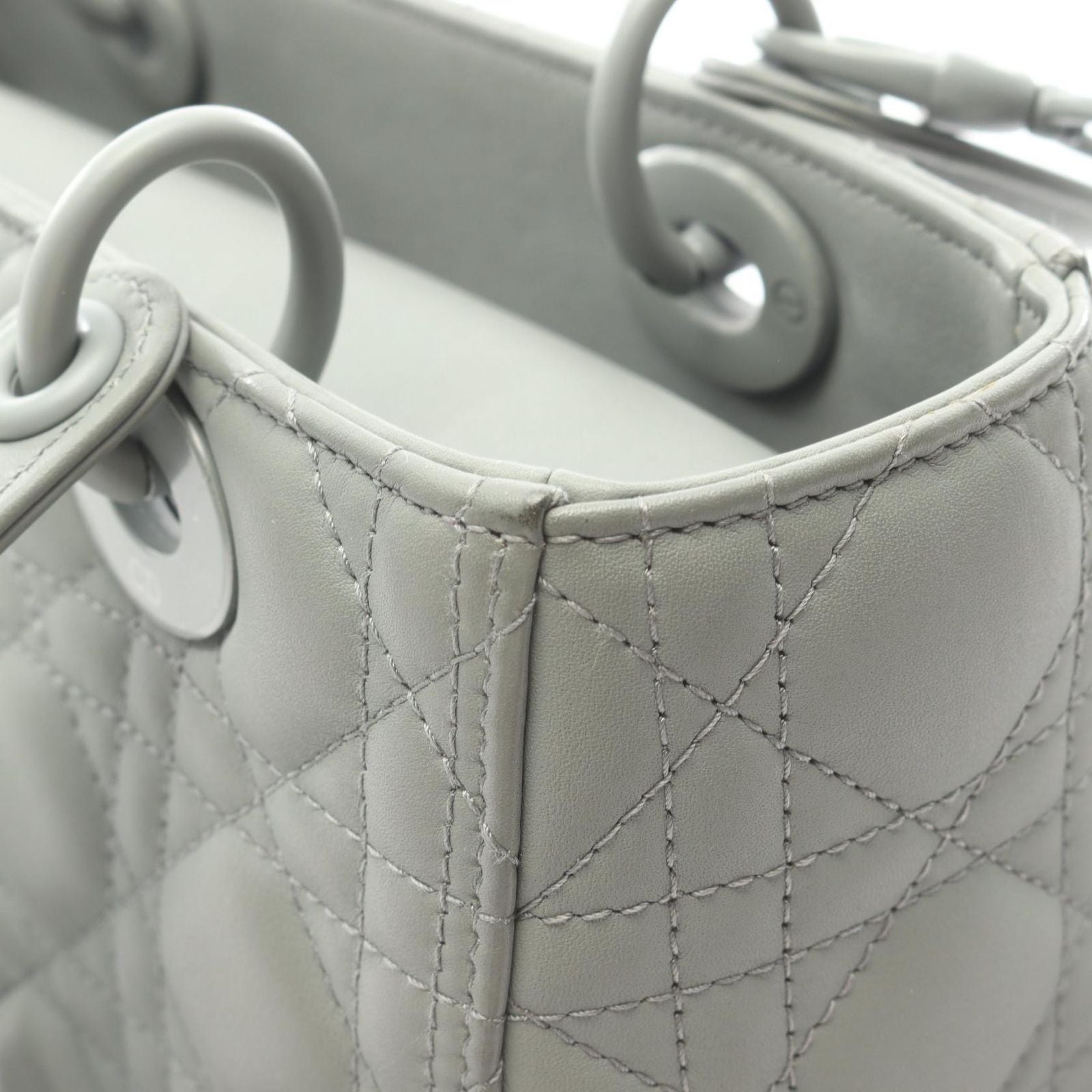 Dior Handbag Lady Dior Cannage 2-Way Matte Gray Leather Tote — view 8