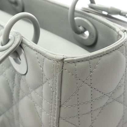 Dior Handbag Lady Dior Cannage 2-Way Matte Gray Leather Tote — view 8