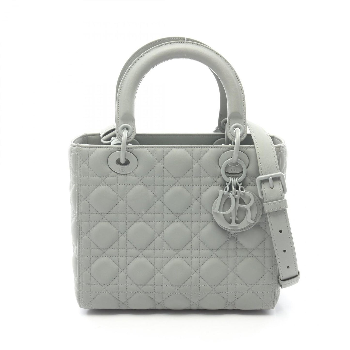 Dior Handbag Lady Dior Cannage 2-Way Matte Gray Leather Tote