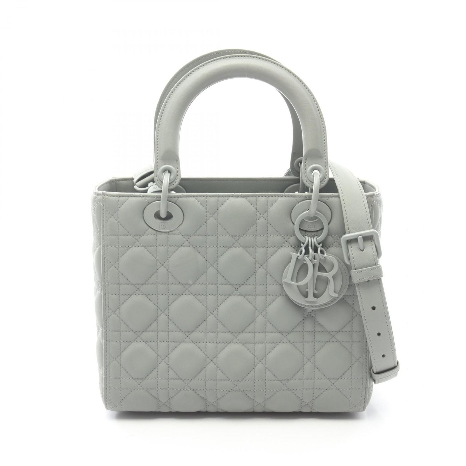 Dior Handbag Lady Dior Cannage 2-Way Matte Gray Leather Tote