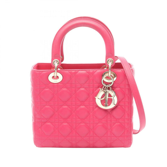Dior Handbag Lady Dior Cannage 2-Way Magenta Leather Tote