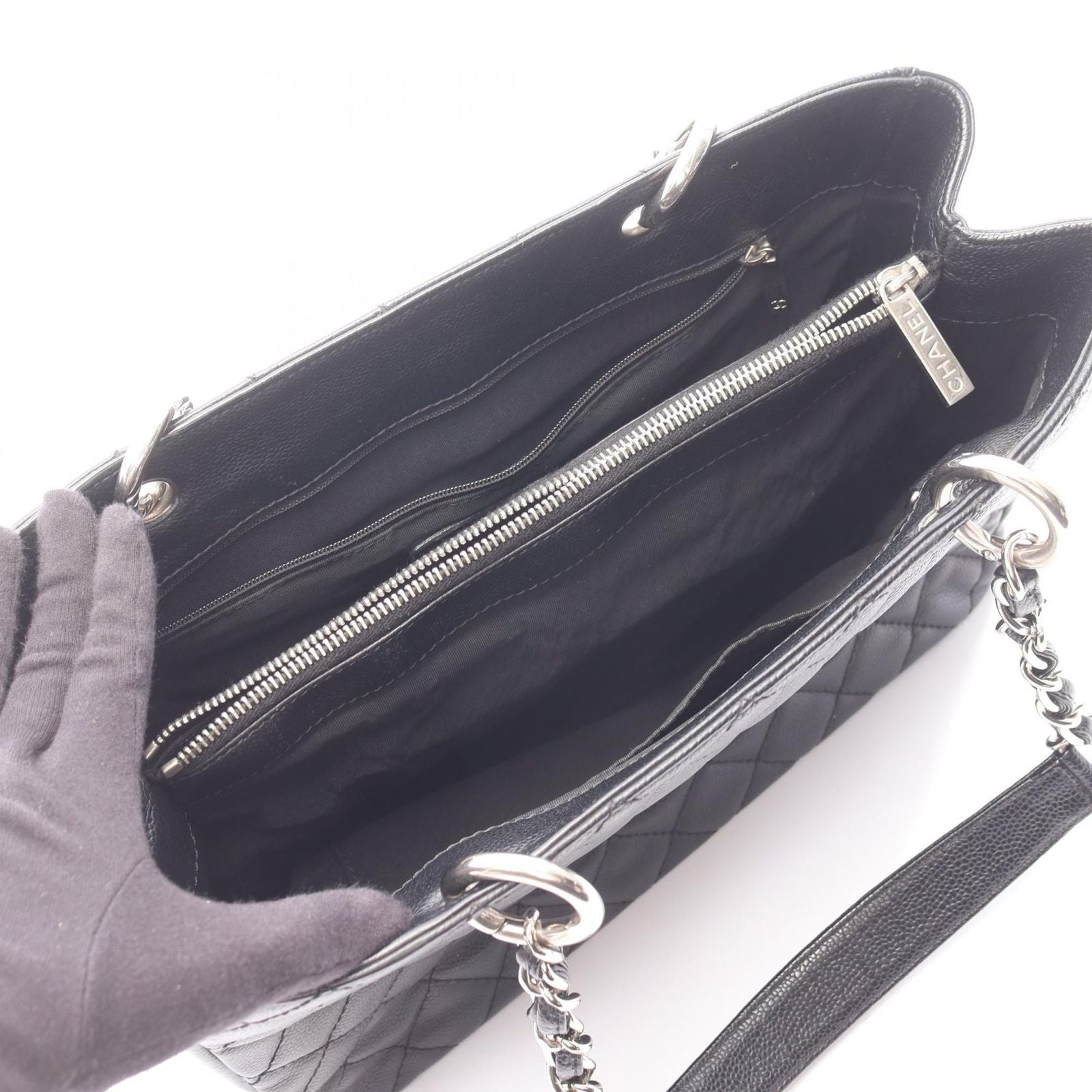 Chanel Tote Quilted Grand Shopping GST Black Caviar Leather GST Chain — view 3