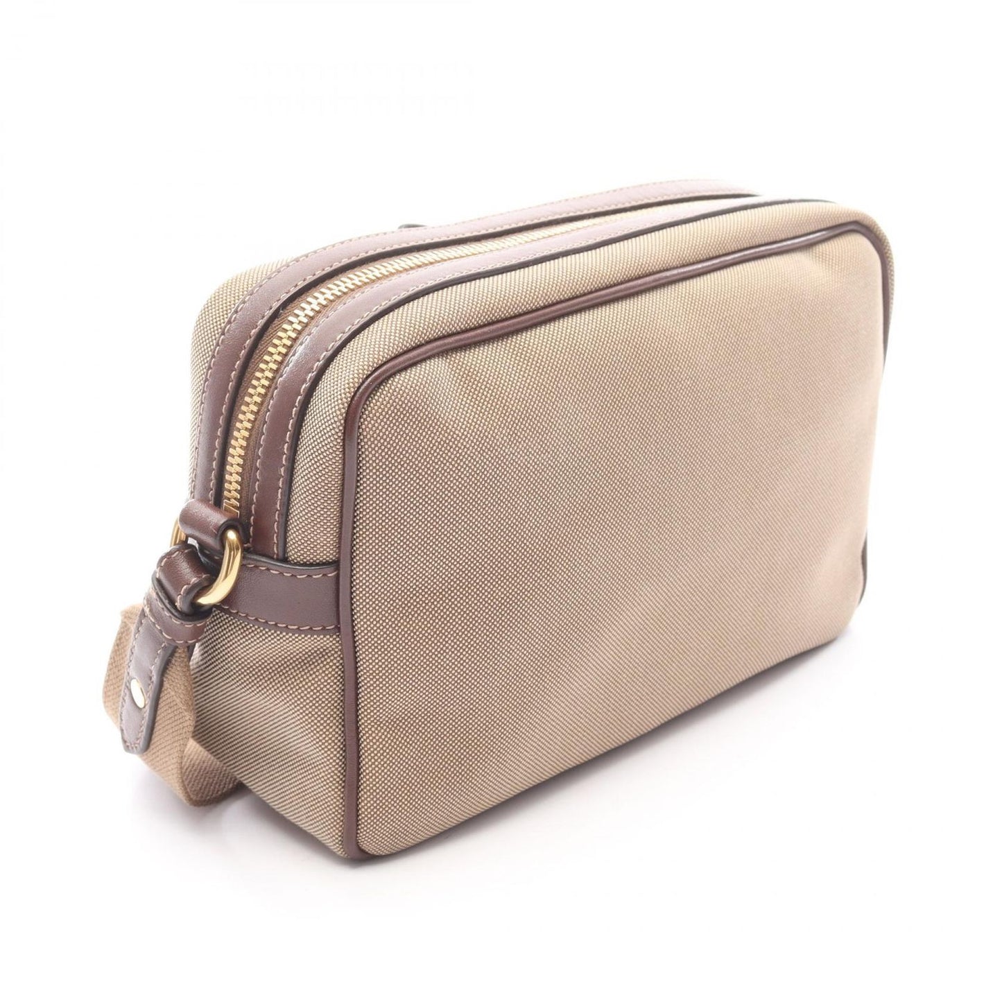 Prada Shoulder Bag Logo Jacquard Beige Canvas Leather Ribbon — view 2