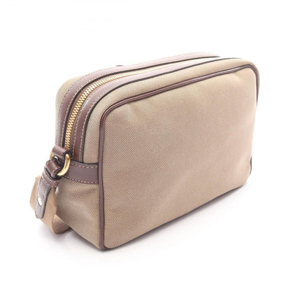 Prada Shoulder Bag Logo Jacquard Beige Canvas Leather Ribbon — view 2