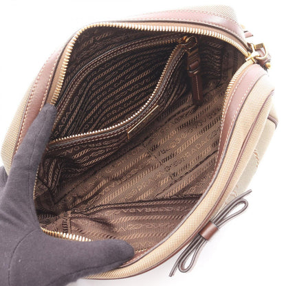 Prada Shoulder Bag Logo Jacquard Beige Canvas Leather Ribbon — view 3