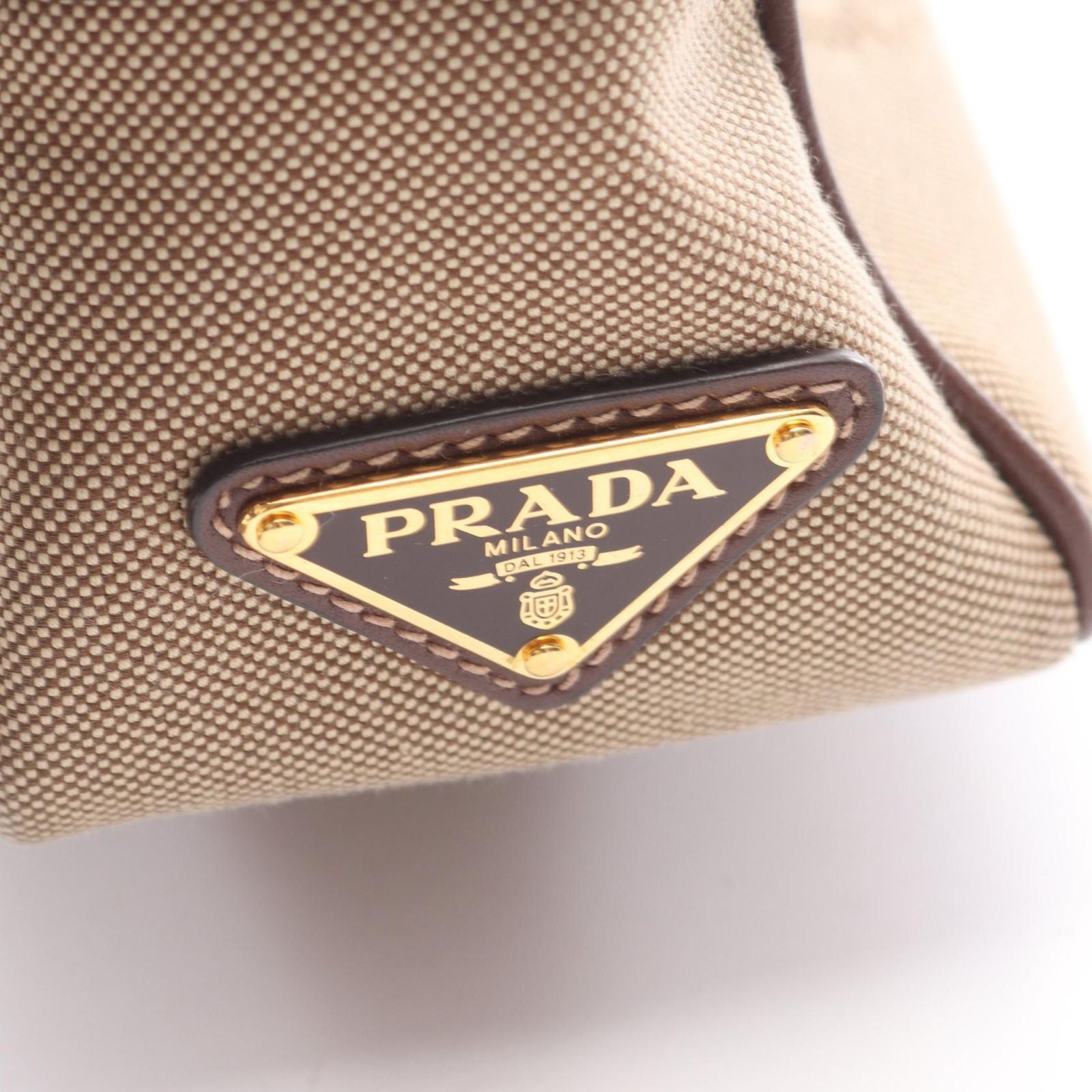 Prada Shoulder Bag Logo Jacquard Beige Canvas Leather Ribbon — view 5