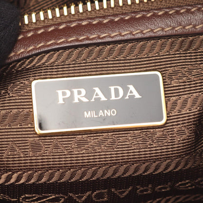 Prada Shoulder Bag Logo Jacquard Beige Canvas Leather Ribbon — view 4