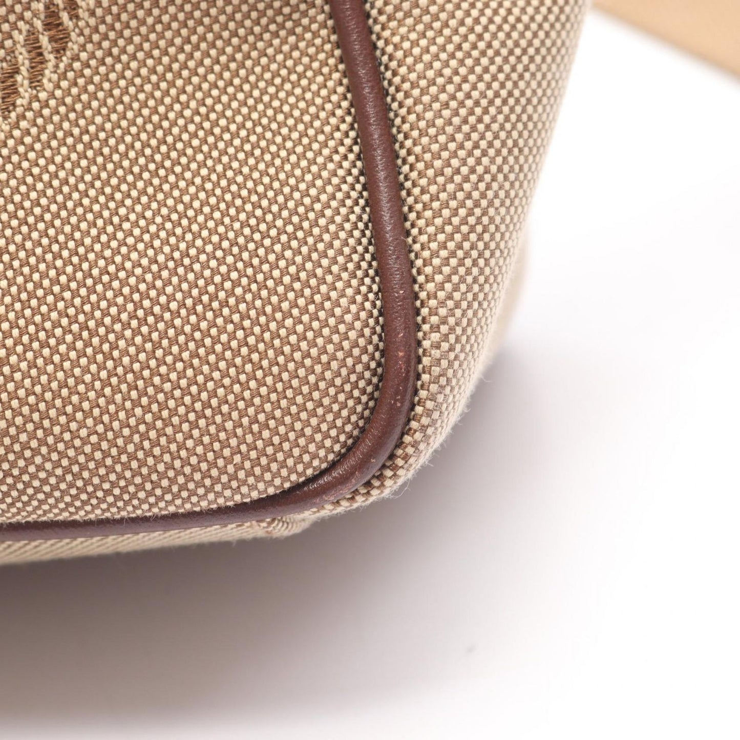 Prada Shoulder Bag Logo Jacquard Beige Canvas Leather Ribbon — view 6