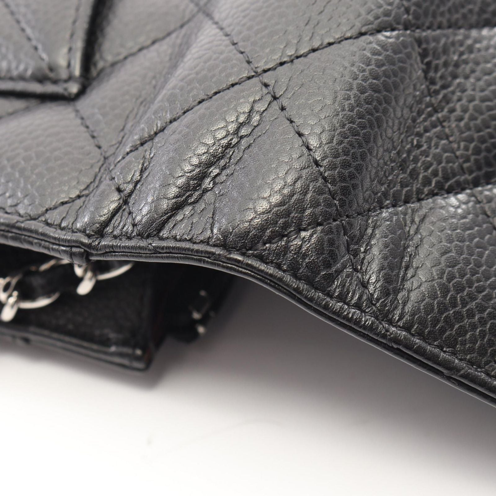 Chanel Shoulder Bag Quilted Black Caviar Leather Chain Wallet — view 9