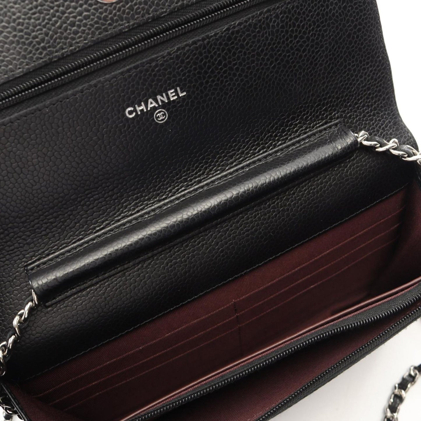 Chanel Shoulder Bag Quilted Black Caviar Leather Chain Wallet — view 7