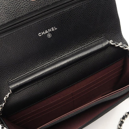 Chanel Shoulder Bag Quilted Black Caviar Leather Chain Wallet — view 7