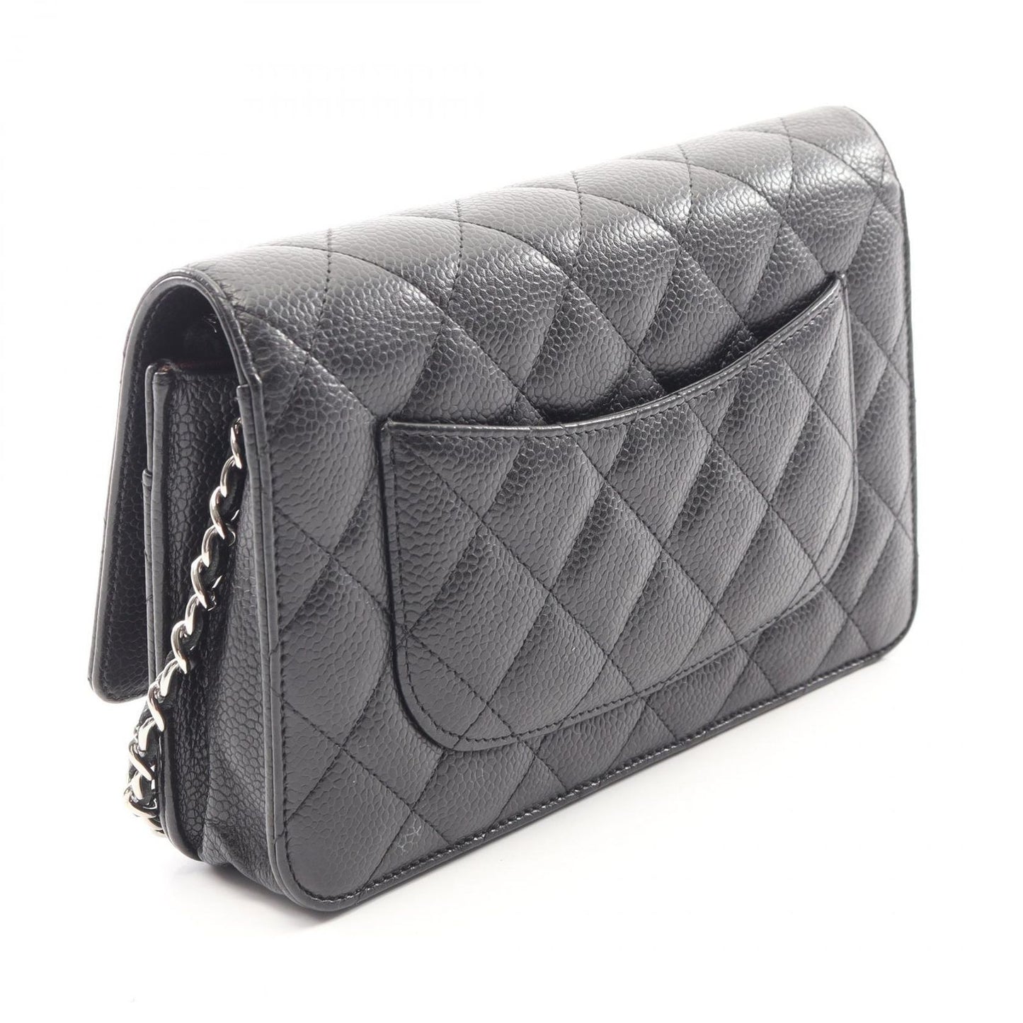 Chanel Shoulder Bag Quilted Black Caviar Leather Chain Wallet — view 2