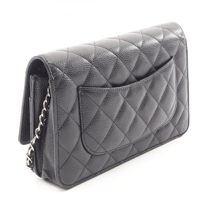 Chanel Shoulder Bag Quilted Black Caviar Leather Chain Wallet — view 2