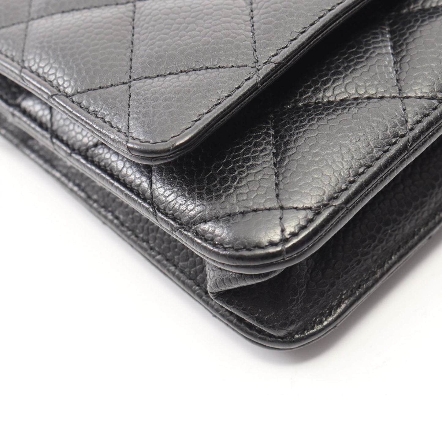 Chanel Shoulder Bag Quilted Black Caviar Leather Chain Wallet — view 8