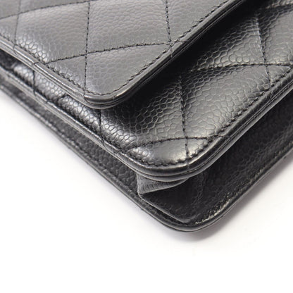 Chanel Shoulder Bag Quilted Black Caviar Leather Chain Wallet — view 8
