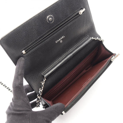 Chanel Shoulder Bag Quilted Black Caviar Leather Chain Wallet — view 3