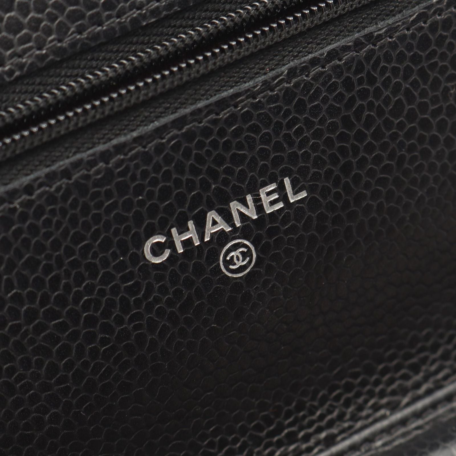 Chanel Shoulder Bag Quilted Black Caviar Leather Chain Wallet — view 4