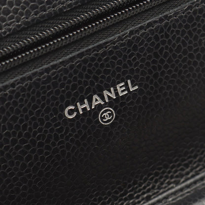 Chanel Shoulder Bag Quilted Black Caviar Leather Chain Wallet — view 4