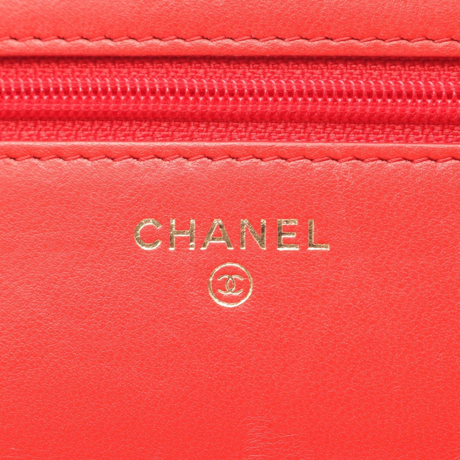 Chanel Shoulder Bag Quilted Camellia Red Lambskin Chain Wallet — view 4