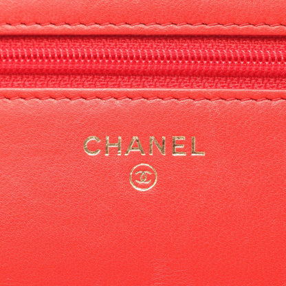 Chanel Shoulder Bag Quilted Camellia Red Lambskin Chain Wallet — view 4