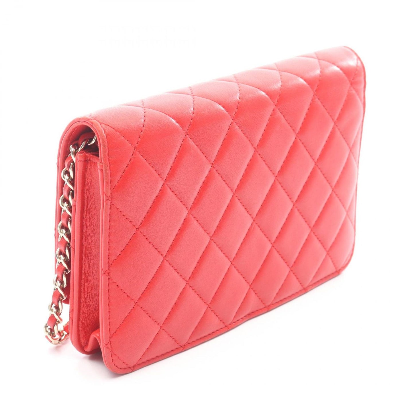 Chanel Shoulder Bag Quilted Camellia Red Lambskin Chain Wallet — view 2