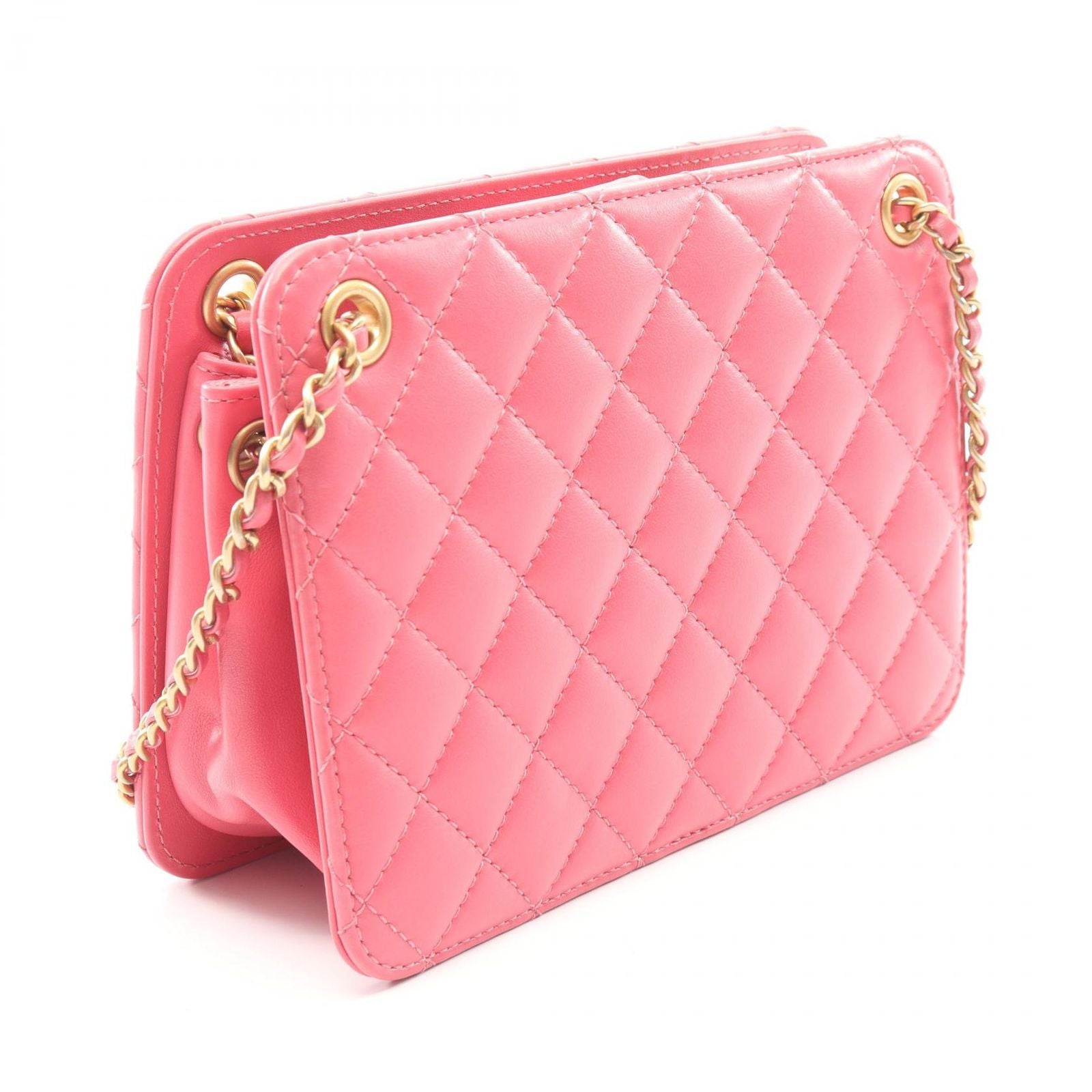 Chanel Shoulder Bag Quilted CC Logo Pink Lambskin Chain — view 2