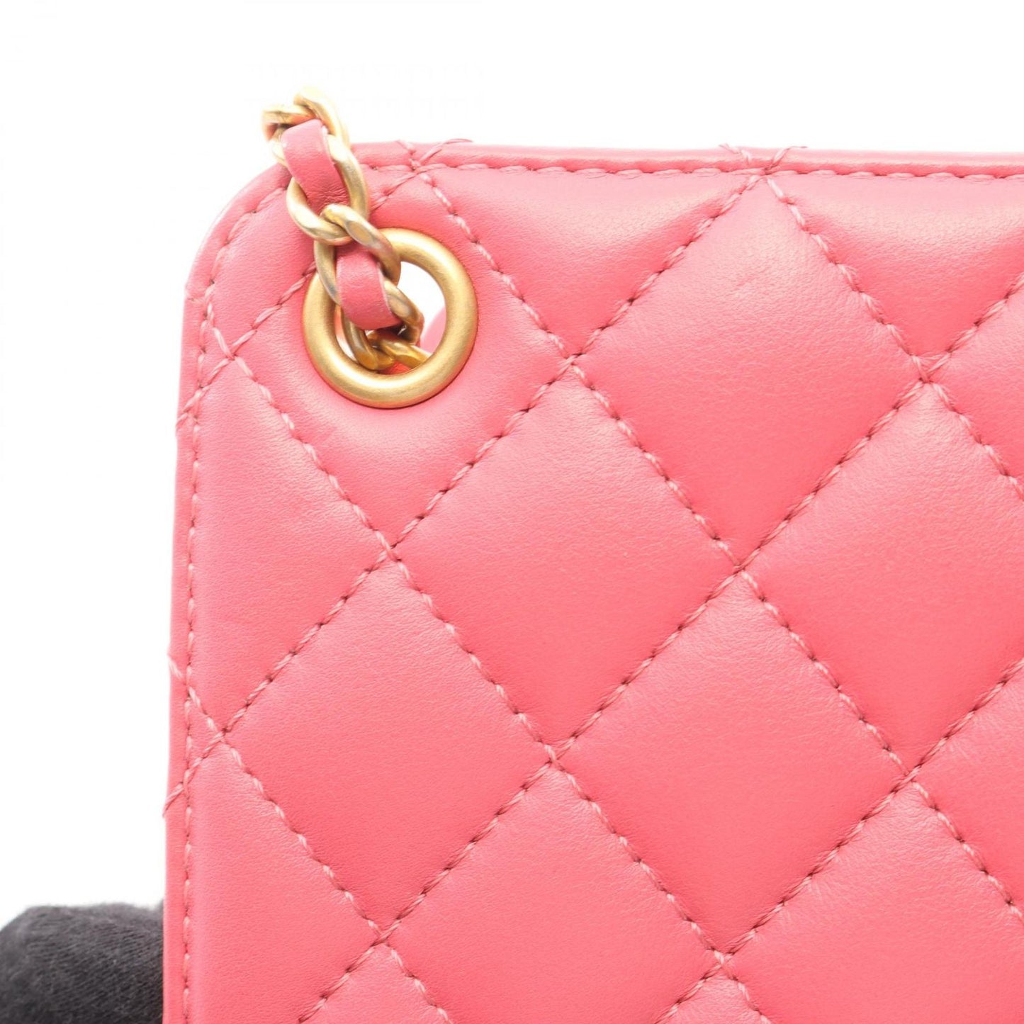 Chanel Shoulder Bag Quilted CC Logo Pink Lambskin Chain — view 7