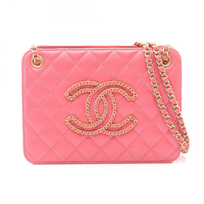 Chanel Shoulder Bag Quilted CC Logo Pink Lambskin Chain