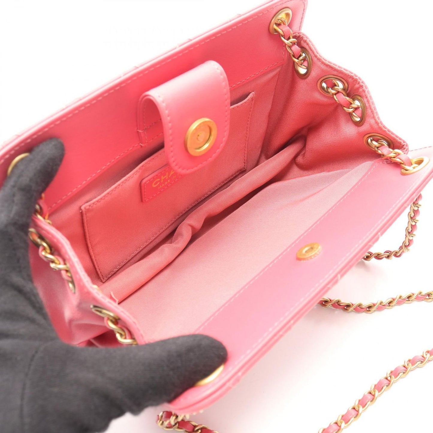 Chanel Shoulder Bag Quilted CC Logo Pink Lambskin Chain — view 3