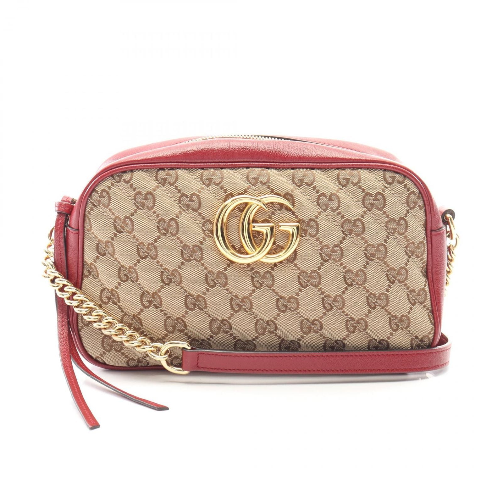 Gucci Shoulder Bag GG Marmont Canvas Beige Red