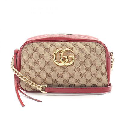 Gucci Shoulder Bag GG Marmont Canvas Beige Red