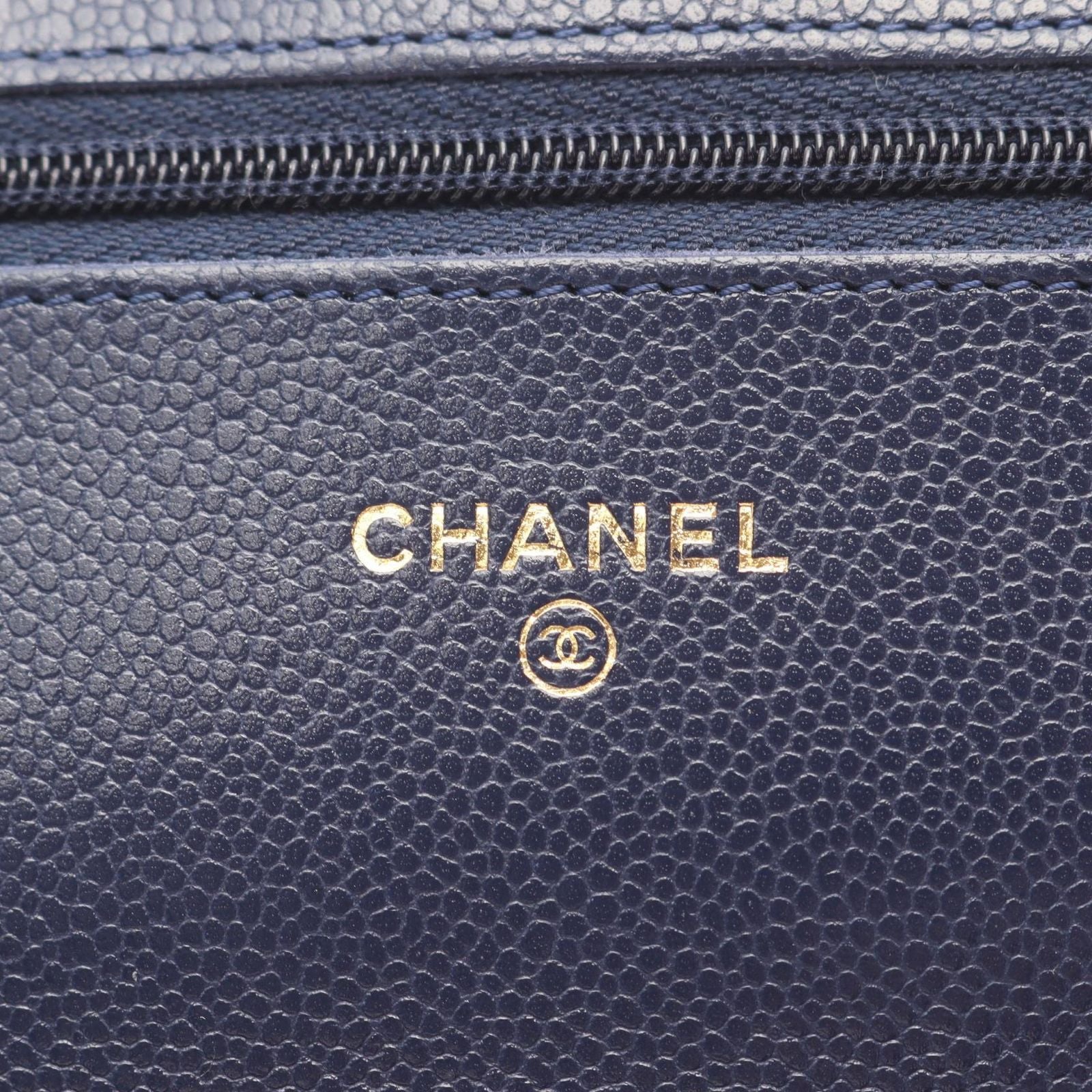 Chanel Shoulder Bag Quilted Navy Caviar Leather Chain Wallet — view 4