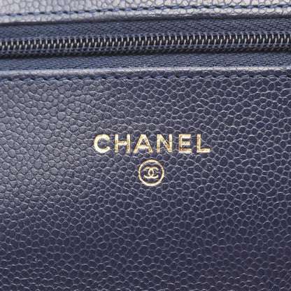 Chanel Shoulder Bag Quilted Navy Caviar Leather Chain Wallet — view 4