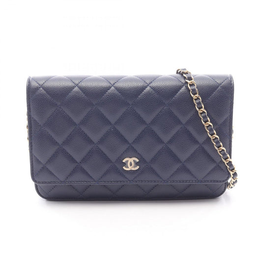 Chanel Shoulder Bag Quilted Navy Caviar Leather Chain Wallet