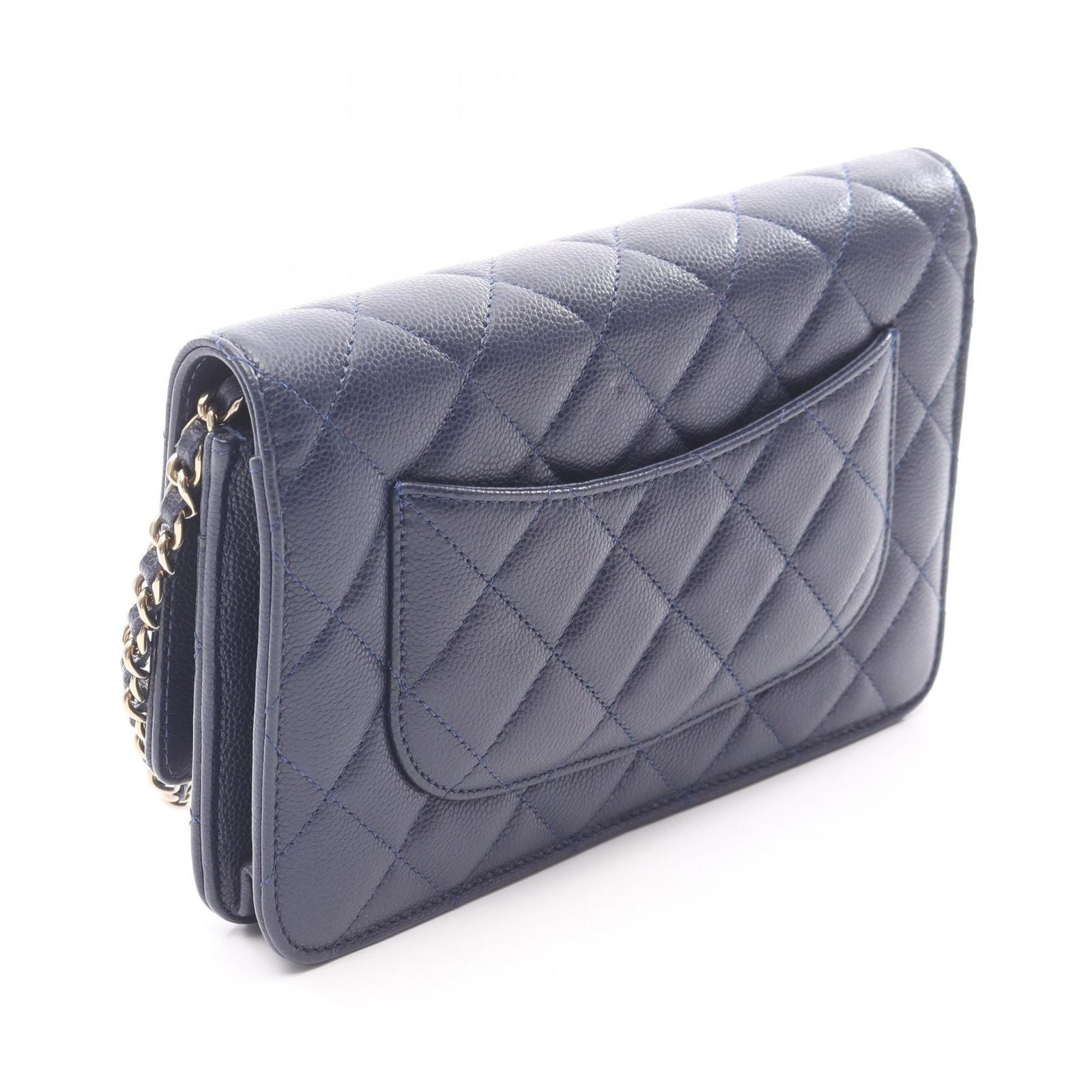 Chanel Shoulder Bag Quilted Navy Caviar Leather Chain Wallet — view 2