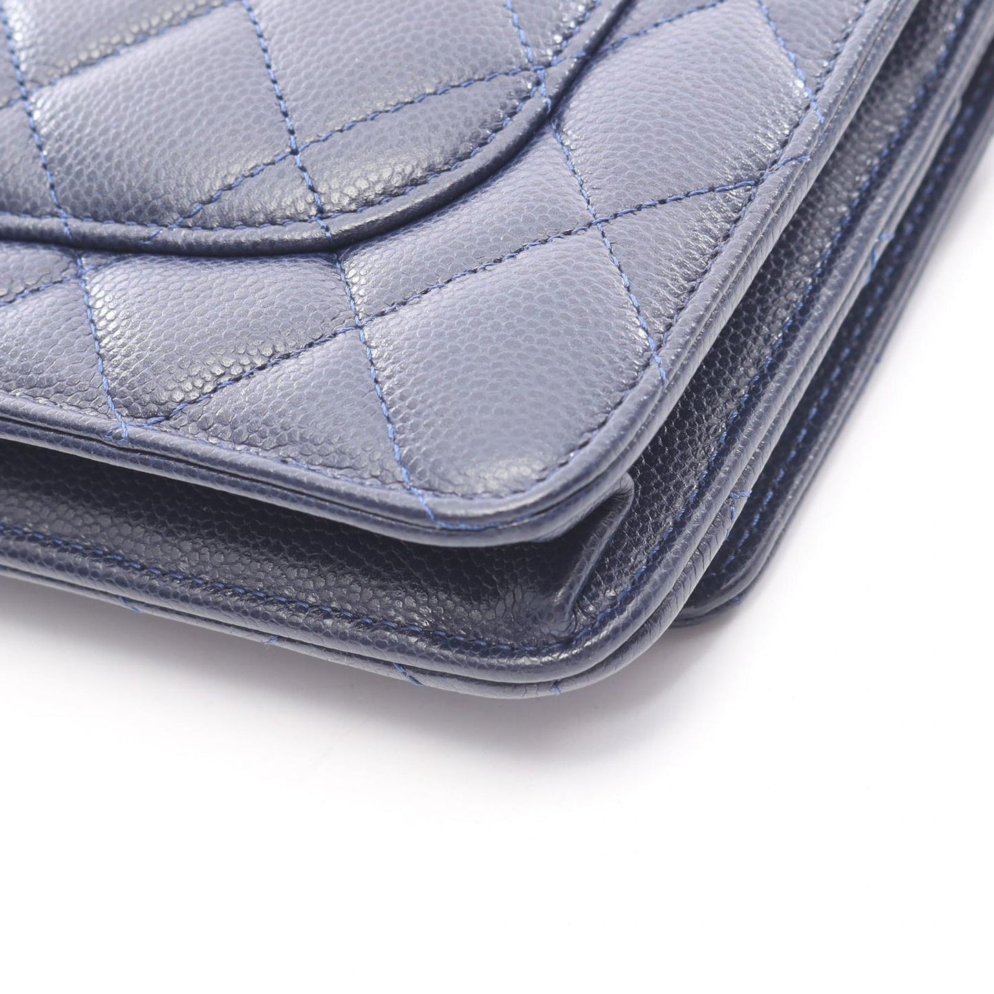 Chanel Shoulder Bag Quilted Navy Caviar Leather Chain Wallet — view 7